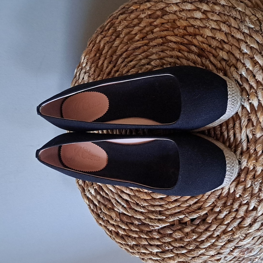 J.CREW Womens Classic Preppy Summer Black Canvas 3.25" Wedge Espadrilles S-8 - Picture 4 of 8